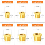 GASHER 12PCS Brass Hex Bushing Fitting Kit Hex Bushing 1/4" - 1/8", 3/8" - 1/8", 3/8" - 1/4", 1/2" - 1/4", 1/2" - 3/8", 3/4" - 1/2"