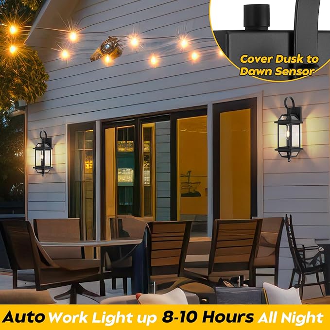 Dusk to Dawn Outdoor Porch Lights, Large Outside Modern Wall Light Fixtures 18" Black, 2-Pack Exterior Dawn Till Dusk Wall Sconces for Outside House Porch Patio ETL Listed