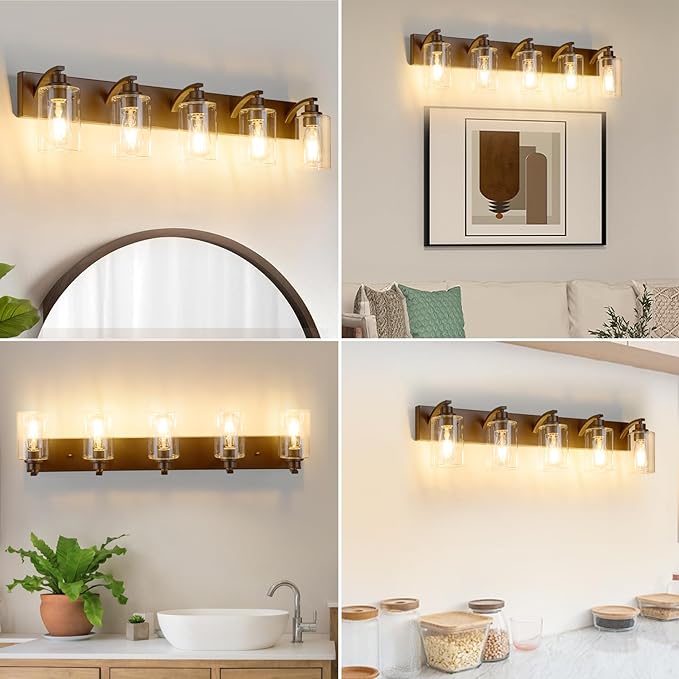5-Light Bathroom Light Fixtures Modern ORB Vanity Lights for Bathroom Lighting Fixtures Over Mirror with Clear Glass Shade for Cabinet Mirror Bedroom Hallway