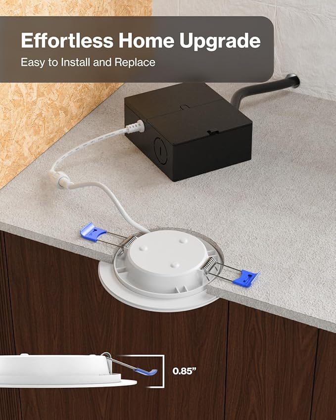 Sunco 24 Pack 4 Inch Ultra Thin LED Recessed Ceiling Lights Slim, 5000K Daylight, Dimmable 10W=60W, 650 LM, Damp Rated, Canless Wafer Thin with Junction Box - ETL & Energy Star.