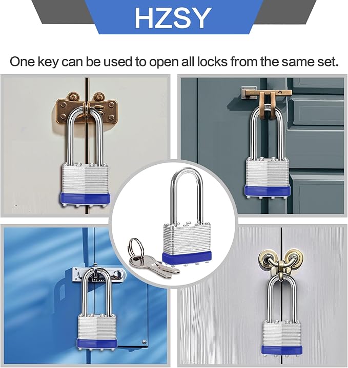 Padlocks Keyed Alike, Pack of 48, Laminated Steel Keyed Lock (1-9/16", 40mm), Padlocks with Same Key, Long Shackle, for Toolbox, Locker & StorageUnit or More