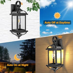 18” Dusk to Dawn Outdoor Lights for House 2-Pack, Anti-Rust Aluminum Exterior Light Fixtures with Fully Enclosed Bottom Outside Wall Lanterns IP65 Waterproof Porch Lights, Modern Black
