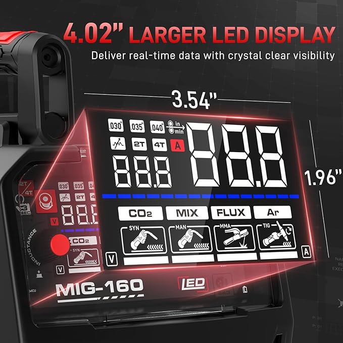 ANDELI MIG Welder, 160Apm 110V/220V Dual Voltage GAS MIG/FLUX MIG/LIFT TIG/STICK 4-In-1 Multiprocess MIG Welder, LED Digital Display Synergic Control,Gas Gasless MIG Welding Machine MIG-160 AIR