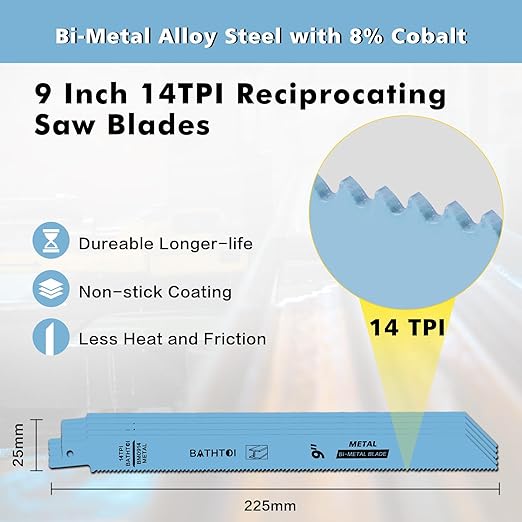 20 Pack 9 Inch 14 Tpi Reciprocating Saw Blades for Sheet Metal, Pipes, PVC Plastic, Profiles Cutting, Bi-Metal Sawzall Blades with 8% Cobalt for Longer Life and Faster Cutting Speed