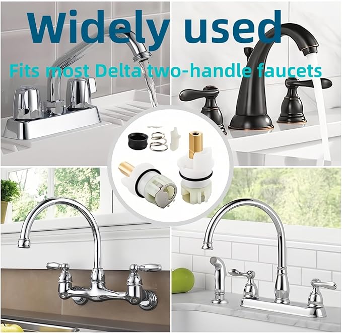For Delta two handle Faucet Repair Kit,RP25513 faucet stem assembly Replacement Kit,Includes RP24096 Cartridge RP4993 Seat and Spring RP24097 Turn stop1/4, 2 Pack