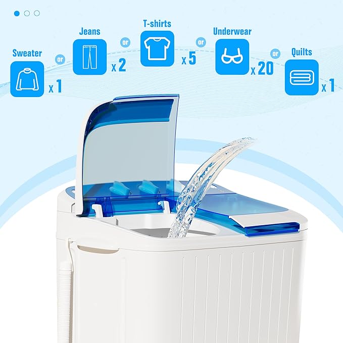 Superday Portable Washing Machine, 17.6lbs Mini Compact Twin Tub Washing Machine Laundry Compact Washer spinner Combo, Portable Washer Dryer Combo for Home/Apartment/Dorms/RV(Blue)