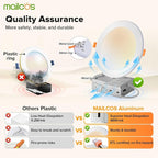 MAILCOS 12 Pack 6 Inch 5CCT LED Recessed Ceiling Light with Night Light, 2700K-5000K Selectable, Ultra-Thin Lighting, 12W=110W, 1050LM, Dimmable Canless Wafer Downlight ETL Certificated