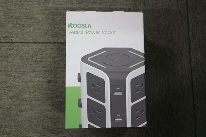 KOOSLA Power Strip Tower, [15W] Wireless Charger Surge Protector - 12 AC Multiple Outlets & 6 USB Ports, 6.5ft Extension Cord Charging Station for Office Supplies, Desk Accessories, Dorm Essentials