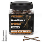 Wood Screws 3 Inch, FIXLINK Deck Screws #10 x 3, 310 PCS, Epoxy Coated, T25 Star Bit Above 1500 Hour Salt Spray Coating Outdoor Decking Screws Excellent Rust Resistant for Wood Fence, Brown