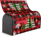 Giwawa Christmas Tree Mailbox Cover - Magnetic Red Black Buffalo Plaid - Large Winter Snowflakes - Oversized 25.5 x 21 - Happy New Year Post Letter Box Wrap