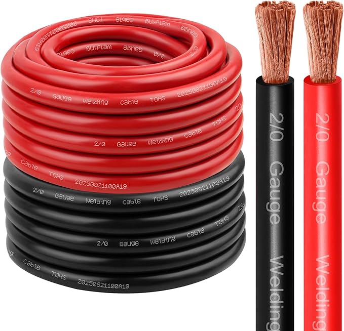2/0 Gauge Battery Cable Copper Wire, 15FT Red+15FT Black 2/0 AWG Welding Cable Standard USA OFC Wire for Automotive, Battery, Solar, Marine and Generator