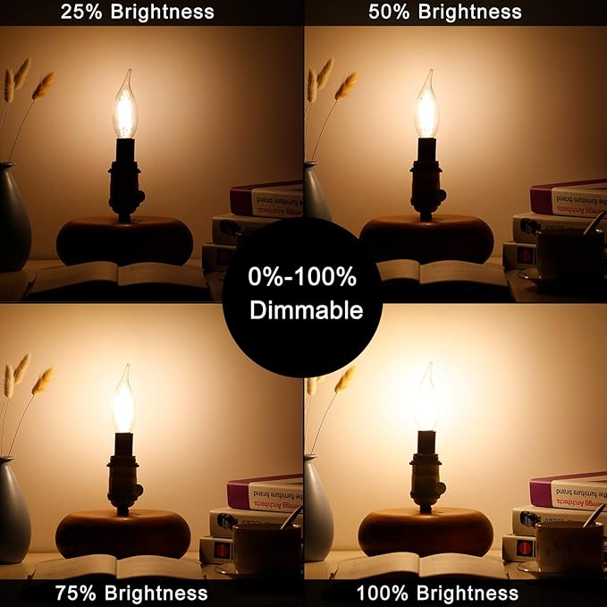 LiteHistory E12 led Bulb Dimmable 6W Equal 60 Watt LED Light Bulbs 2700K AC120V led Edison Bulb CA10 CA11 led Candelabra Bulb for Chandelier Light Bulbs and Ceiling Fan Light Bulbs 600LM Clear 12Pack