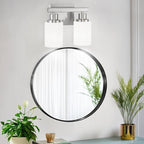 Bathroom Light Fixtures Over Mirror, 2-Light Modern Nickel Vanity Lights with White Glass Shade, Bathroom Wall Lamp Sconces for Mirror Bedroom, Living Room Hallway Small Space