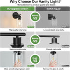 Set of 2 Wall Sconces for Bathroom,Black Modern Vanity Lights with Clear Glass Shade,Bathroom Wall Lamp for Mirror Kitchen Living Room Hallway Cabinet Porch