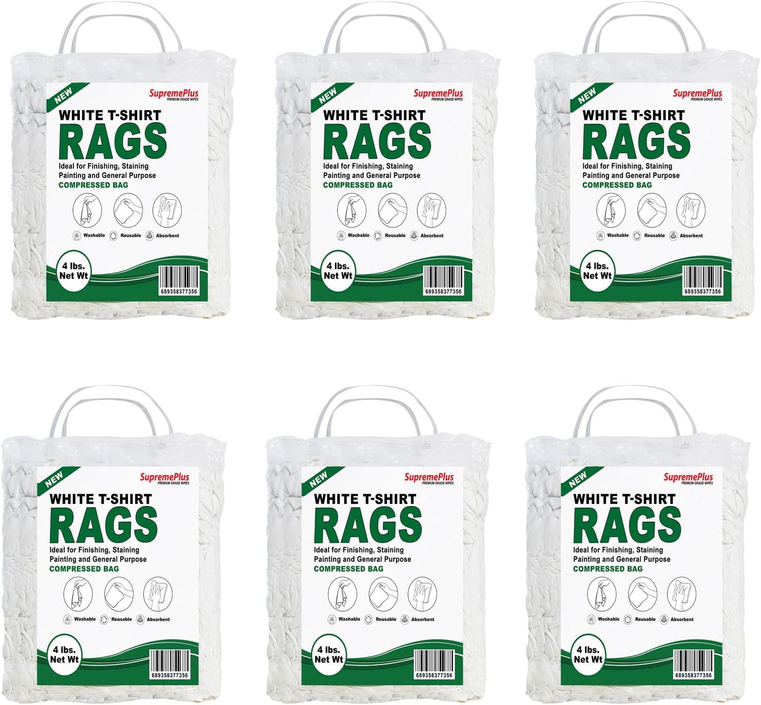 Premium White T-Shirt Cleaning Rags (4 lbs. Bag - Pack of 6) – White Cotton Rags for Cleaning, Staining, Painting, Oil, Grease & Dust Removal – Shop Rags Bulk for Multipurpose use