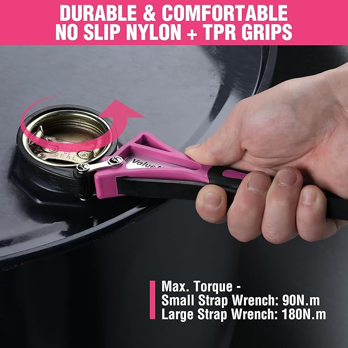 ValueMax 2-piece Strap Wrench Set, Adjustable Oil Filter Wrench with Max Diameter 4" (Small) and 6"(Large), Jar Opener, Pipe, Plumbing, Purple