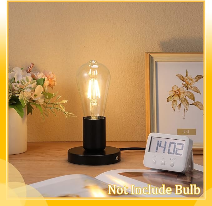 Tuanse 2 Pcs Polished Metal Desktop Lamp Base E26 E27 Screw Light Bulb Holder Sockets Night Light Base Lamp Replacement for Holding Bulb 6 Feet Cord on Off Switch Plug(Black)