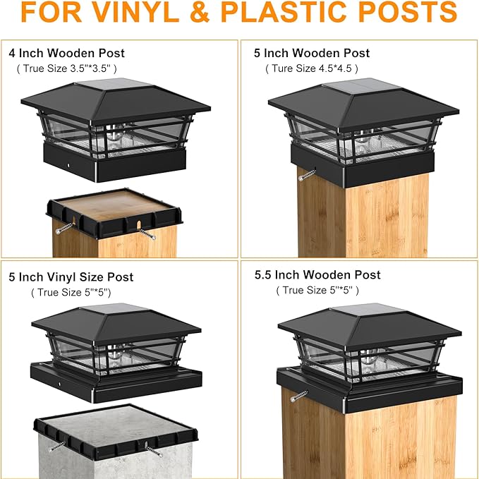 Solar Post Cap Lights Outdoor 2Pack [LED Bulb, 2 Brightness Setting] Fence Post Solar Lights Waterproof for 4x4 5x5 or 5.5x5.5 Wood Posts, Warm Bright Bulb Lighting for Garden Deck Yard