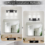 3-Light Bathroom Light Fixtures Over Mirror, Modern Matte Black Vanity Lights with White Frosted Glass Shade, Bathroom Wall Lamp Sconces for Mirror Bedroom, Living Room Hallway