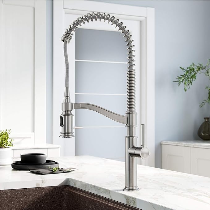 KRAUS Sellette Commercial Style Pull-Down Kitchen Faucet and Deck Plate in Spot Free Stainless Steel, KPF-1683SFS