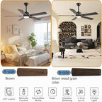 56inch Ceiling Fans with Lights and Remote/App Control, DC Reversible Motor, Noiseless, Dimmable, Low Profile Modern Ceiling Fan for Bedroom Indoor/Outdoor Use（Brown）