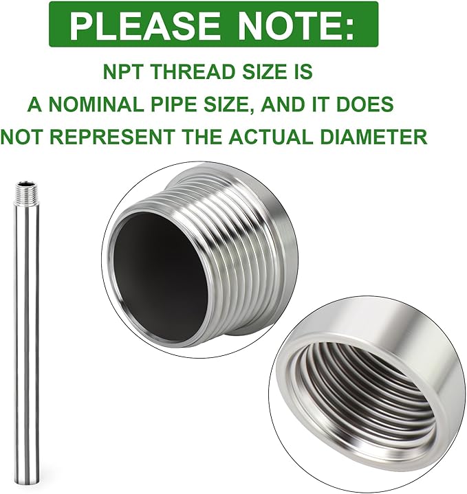 TAISHER 1PCS Stainless Steel Pipe Fittings, 1" NPT Male x 1" NPT Female Threaded, 16" Length Nipple Cast Pipe