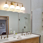 Brass Gold Bathroom Light Fixtures 4-ights Vanity Lights with Milky White Frosted Glass Shade Bathroom Vanity Light 30.7 inch Wall Sconce Lighting Bath(Exclude E26 Bulb)