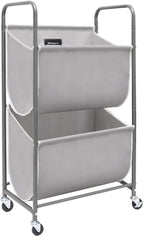 STORAGE MANIAC 80 Liters Vertical Rolling Laundry Hamper, 2 Section Laundry Sorter with Wheels and 2 Breaks, 2-tier Laundry Baskets for Small Space, Dorm, Laundry Room, Closet, Bathroom, Gray 2-tier