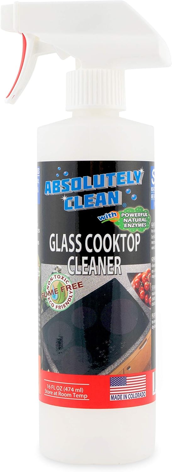 Absolutely Clean Amazing Ceramic & Glasstop oven cleaner heavy duty- Fume Free & Scratch Free - Streakfree - Powerful, Natural Enzymes - USA Made (16 oz)