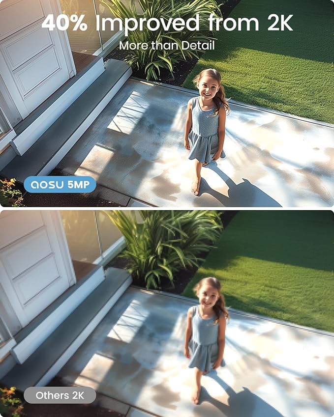 AOSU 3K/5MP Solar Security Cameras Outdoor Wireless, Ultra HD Video Home Security System 4-Cam Kit with 166° Ultra Wide Angle, Cam-to-Cam Sync, Color Night Vision, Spotlight & Siren, No Monthly Fees