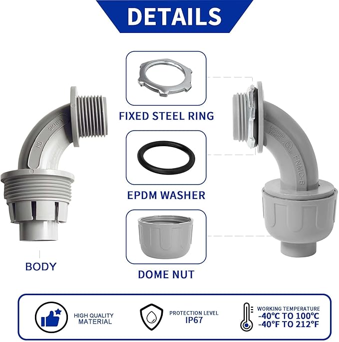 (20 Pack) Yariwiz 3/4 Plastic Liquid Tight Conduit 90 Degree Elbow