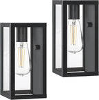 9.5'' Small Outdoor Exterior Wall Lights for House 2Pack, Waterproof Matte Black Outdoor Front Porch Lights with Tempered Glass, Outside Lighting Fixtures Garage Sconces Wall Mount, Bulb Not Included