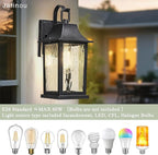 Outdoor Wall Light， 13" Sconce with Water Pattern Glass, Waterproof & Rustproof Exterior Lighting ，Weatherproof Front Porch Lights，for House Garage Doorway Patio (1 Pack, Black)