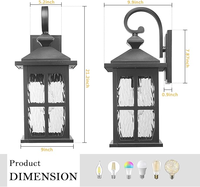 Darkaway Large Outdoor Light Fixtures Wall Mount, 21inch Outside Wall Lights Exterior Lighting Fixture with Water Ripple Glass Outdoor Wall Sconce for House Porch Hallway Garage Front Door