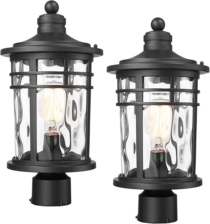 Darkaway 2 Pack Large Outdoor Post Lights Lamp Posts Outdoor Lighting, 17inch Aluminum Post Lights Outdoor Light Fixtures with Water Ripple Glass for Patio Yard Garden