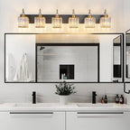 Modern Black Gold 6 Light Bathroom Vanity Light Crystal Bathroom Light Fixtures Over Mirror