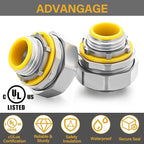 Gisafai 5 pcs Liquid Tight Connector Straight Insulated Zinc Die Cast Metal Tight Electrical Conduit Fittings for 1/2 inch Flexible and Type B Flexible