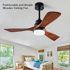 42 Inch Ceiling Fans with Lights and Remote, Modern 3 Blades Wood Ceiling Fan with light, 6 Speed Quiet DC Motor, Indoor Outdoor Ceiling Fan for Patio Bedroom Living Room Kitchen Office