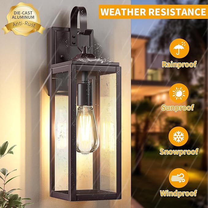 18'' Large Outdoor Wall Lights 2 Packs, Modern Brown Exterior Lighting Fixtures, Waterproof Outdoor Sconces Porch Light for House Wall Mount, Farmhouse Wall Lanterns for Front Door, Garage