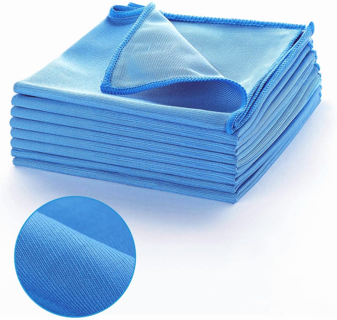 ZHIDIAN Window Glass Microfiber Cleaning Cloth - 8Pack Premium Lint Free Mirrors Polishing Rags, Eye Glasses Shower Glass Cleaner Towels, Wipes for Car Windows, Blue-12x12”