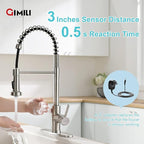 GIMILI Touchless Kitchen Faucet with AC Adapter, Smart Motion Sensor Hands Free Single Handle Kitchen Sink Faucet with Pull Down Sprayer, Brushed Nickel