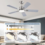 42 inch Modern Ceiling Fans with Lights APP/Remote Control, Low Profile Reversible 6 Speeds Dimmable Ceiling Fan Light for Indoor/Outdoor Bedroom Living Room（Nickel）