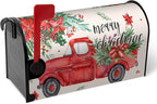 Christmas Red Truck Mailbox Covers Magnetic 25.5x21 Inches Large Size Winter Xmas Tree Mailbox Wraps Post Letter Box Cover Oversized for Outside Garden Yard Outdoor Decorations