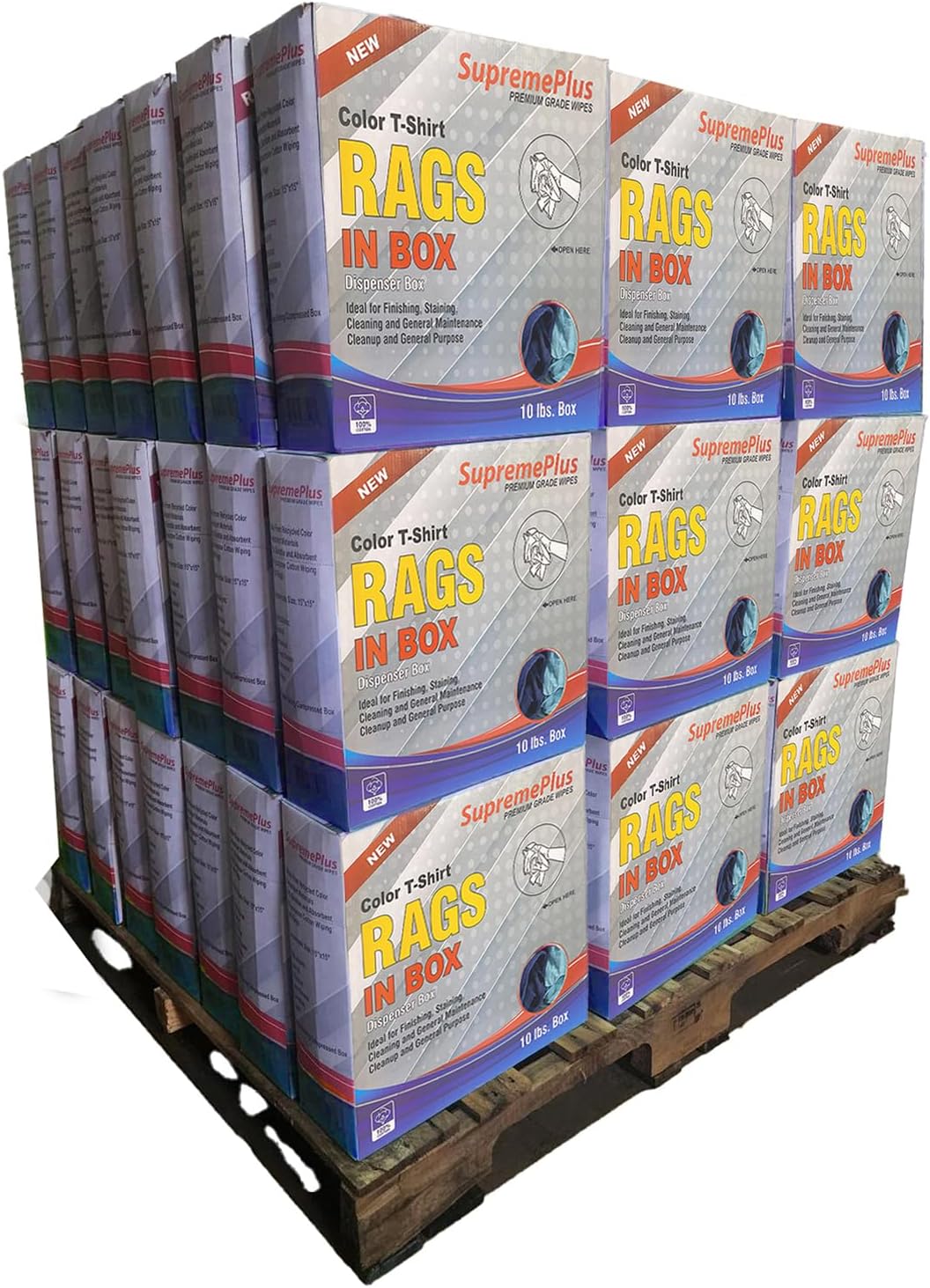 Premium Color Knit Cleaning Rags (600 lbs. Pallet 60x10 lbs. Compressed Boxes) – Shop Rags Bulk for Workshops, Mechanics, Painters, and Home Use, Multipurpose Cotton T-Shirt Rags
