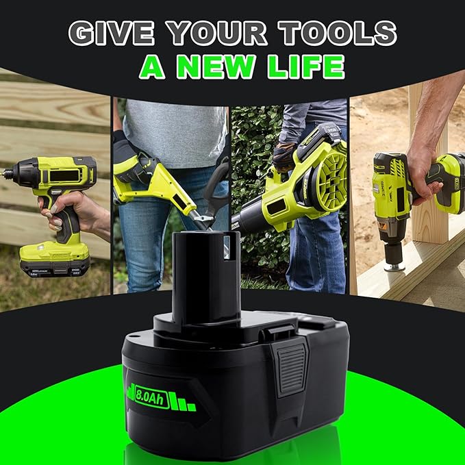 Upgrade 8000mAh High Capacity Replacement for Ryobi 18V Battery P108 P104 P105 P102 P103 P122 P109 Li-ION Compatible with Ryobi 18V ONE+ System Cordless Power Tools and Charger,2Pack