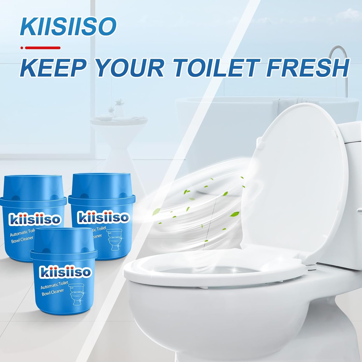 KIISIISO Toilet Bowl Cleaners-9 Bottles, Blue Toilet Bowl Cleaner Tablets in Bottles with Sustained-Release Technology, Upgraded Automatic Cleaning Solution Prevent Stain Build Up, 63.5 oz