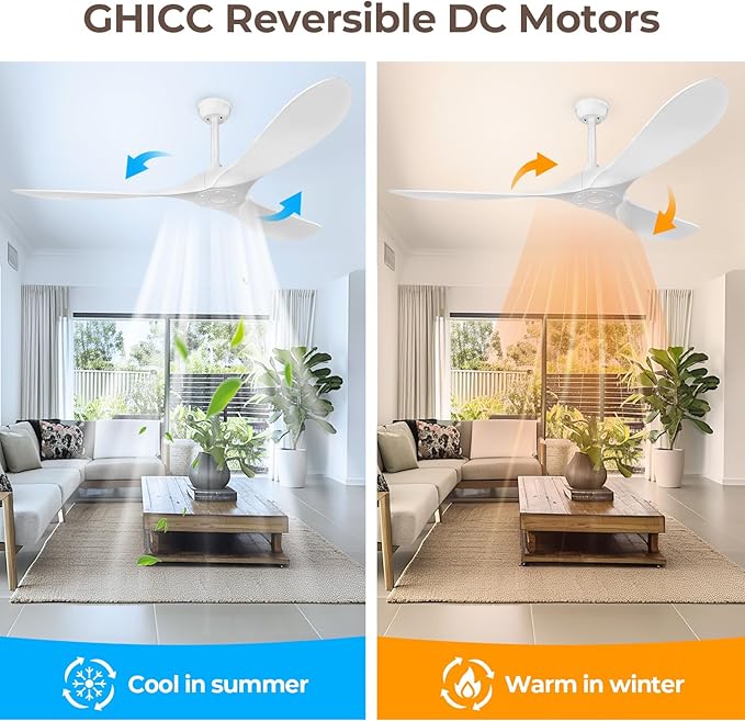 60 Inch Ceiling Fan Without Lights, White | Outdoor Ceiling Fan with Remote, 6-Speed Adjustable Reversible DC Motor for Patio & Living Room