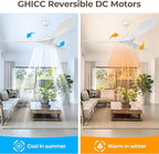 60 Inch Ceiling Fan Without Lights, White | Outdoor Ceiling Fan with Remote, 6-Speed Adjustable Reversible DC Motor for Patio & Living Room