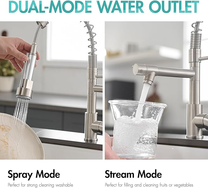 AIMADI Contemporary Kitchen Sink Faucet,Single Handle Stainless Steel Kitchen Faucets with Pull Down Sprayer,Brushed Nickel