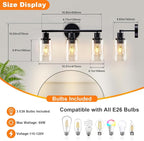 DLLT 3-Light Bathroom Light Fixtures: Black Modern Vanity Lights with 3 E26 Bulbs - Clear Glass Shade Bathroom Wall Lamp for Mirror Kitchen Living Room Hallway Cabinet Porch